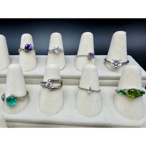 Lot of 8 Stainless Steel Fashion Rings | CZ & Gemstone Colors Sizes Mixed